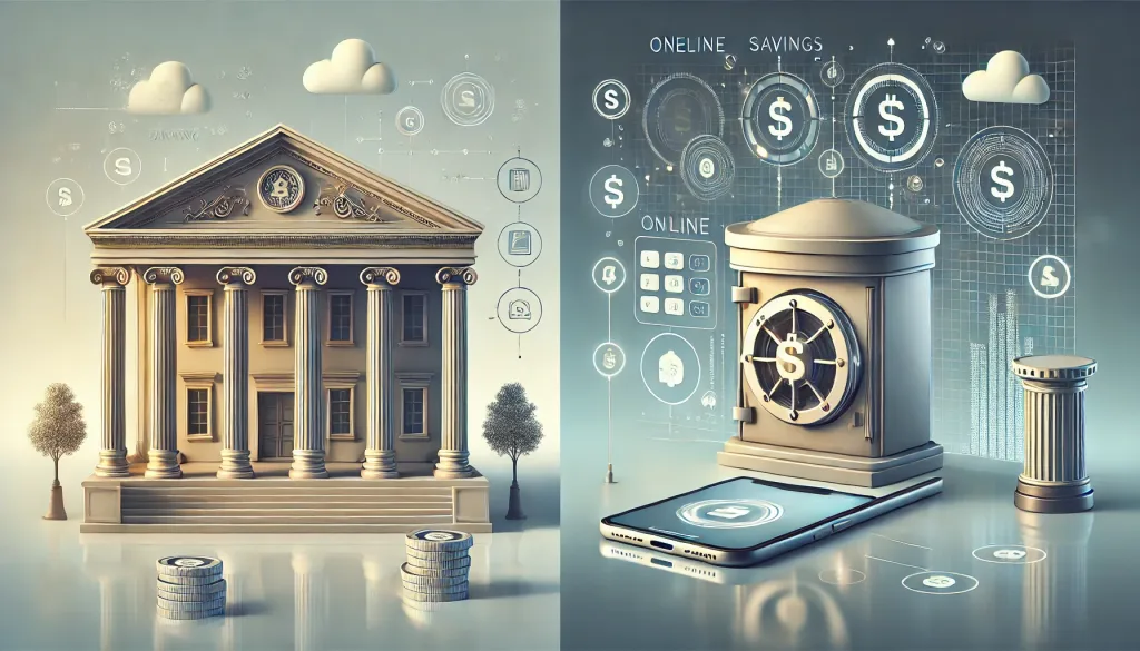 Traditional banking methods contrasted with online savings solutions.